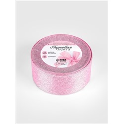 Лента парчовая, 40 мм, 23±1 м, розовая №013