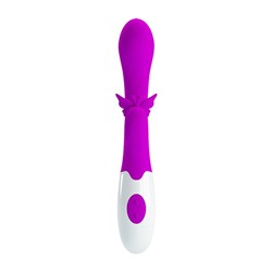 Лиловый вибратор с клиторальным стимулятором-бабочкой Butterfly Kiss - 19,9 см.