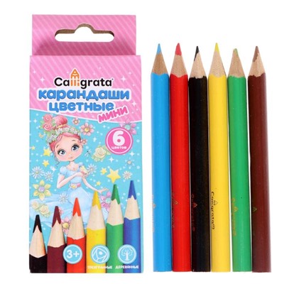 Карандаши Calligrata «Принцесса», цветные, 6 цветов, мини