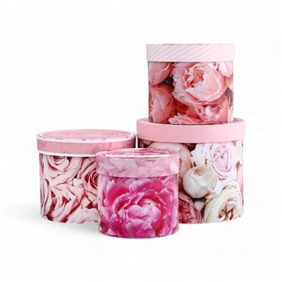 Набор шляпных коробок для цветов 4 в 1, упаковка подарочная, «Цветы», 20×17.5 - 16×14 см