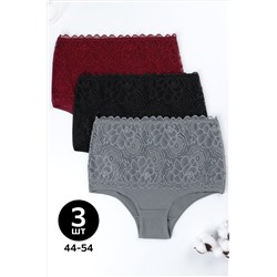 Женские кружевные трусы с высокой посадкой 3шт. Happyfox
