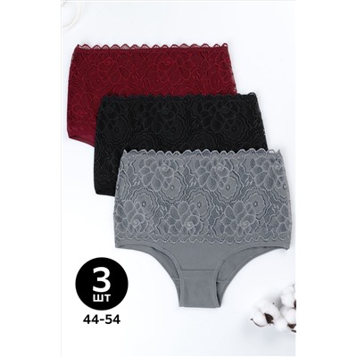 Женские кружевные трусы с высокой посадкой 3шт. Happyfox