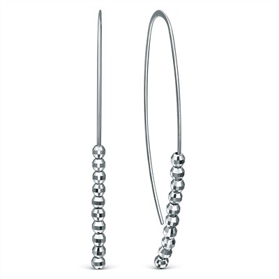 Серьги на дугах из родированного серебра (подвижные шарики с алмазной огранкой) 220-10-218-1р