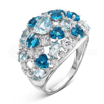 Кольцо из серебра с кварцем и фианитами родированное 925 пробы К-3098р