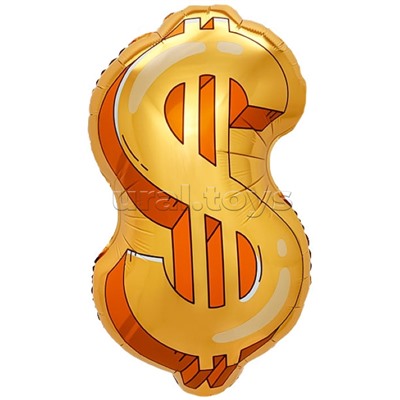 Шар (32''/81 см) Фигура, Знак Доллара, Золото, 1 шт. в уп.