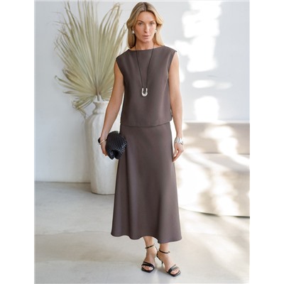 Юбка миди с разрезом скроенная по косой из плотного лиоцелла