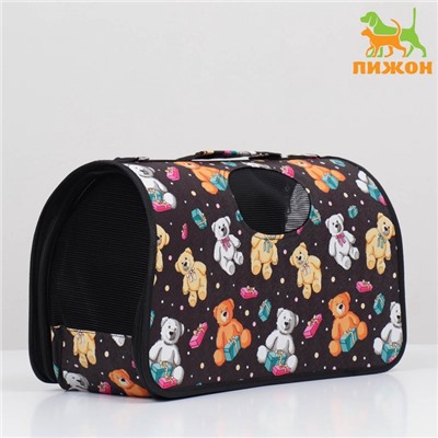 Сумка - переноска «Медведи на черном фоне», размер L, 52×28×28 см, каркасная