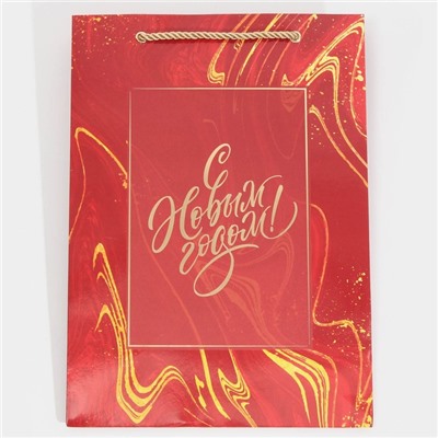 Пакет подарочный новогодний ламинированный «С Новым годом», 21×30×15 см