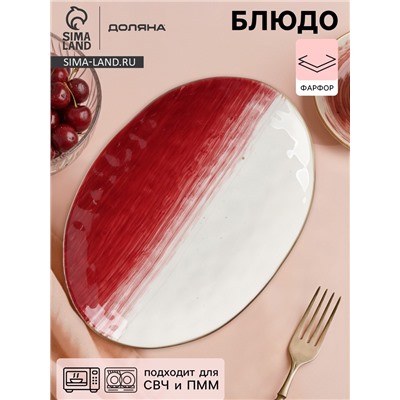 Блюдо Доляна «Космос», 31.5×22 см, овальное, фарфор, белое, красное