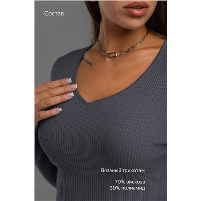 Женский джемпер в рубчик с V-вырезом Happyfox