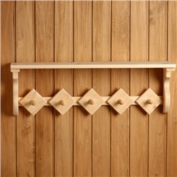 Полка - вешалка для бани и сауны, хвоя, 72.5×21 см, 5 крючков, «Добропаровъ»