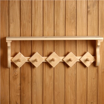 Полка - вешалка для бани и сауны, хвоя, 72.5×21 см, 5 крючков, «Добропаровъ»