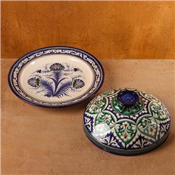 Блинница узбекская Риштанская Керамика «Узоры», d=24 см, керамика, синяя, МИКС