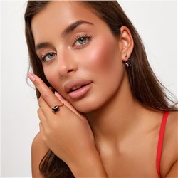 Комплект ювелирная бижутерия коллекция  "Дубай" серьги и кольцо 19 р, покрытие: позолота, вставка: фианиты, цвет: черный и прозрачный, Уценка, арт.08.3327 (217.321-19)