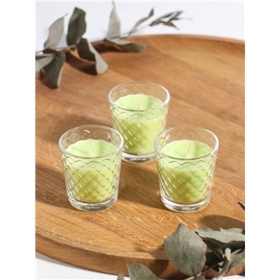 Ароматическая свеча в стакане, набор 3 шт., по 50 мл, 10 ч, 32 г, лайм-мята