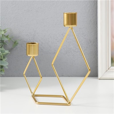 Металлический подсвечник на 2 свечи «Геометрия. Ромбы», золото, d=2.3 см, 7.8×18×19 см