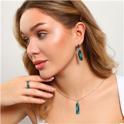 Крупный комплект ювелирной бижутерии серьги, кулон и кольцо 17 р, покрытие: посеребрение, вставка: фианиты и цветная эмаль, цвет: бирюзовый, арт.213.911-17