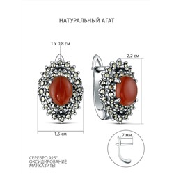 Серьги из чернёного серебра с натуральным агатом и марказитами 925 пробы HE0358-RD-M-LK