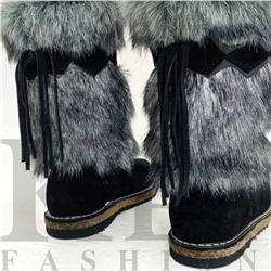 Женские унты, чернобурка, замша, войлочная подошва