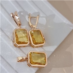 Комплект ювелирной бижутерии коллекция "Дубай" серьги и кулон, покрытие позолота, вставка: стекло, цвет: желтый, арт.414.280