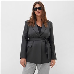 Пиджак женский с поясом MIST plus-size, размер 60, серый