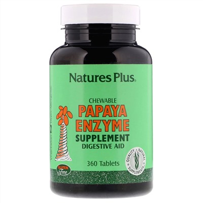 Nature's Plus, Жевательная добавка с ферментами папайи, 360 таблеток