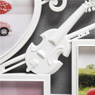 Фоторамка - коллаж на 3 фото 10×15, 13×12 см «Скрипка и ноты», пластик, мультирамка, белый, 34×32 см