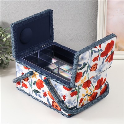 Шкатулка для рукоделия и шитья «Летние цветы на белом», хранение ниток, иголок, мелочи, 19×26×14.5 см