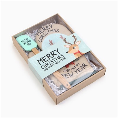 Набор новогодний подарочный Доляна Merry Xmas: варежка-прихватка, лопатка силикон