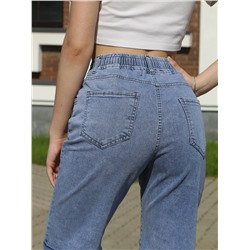 Шорты женские джинсовые высокая посадка на резинке УЦЕНКА_1912-4А