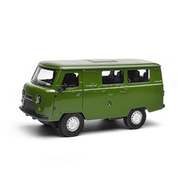 Машина металл UAZ УАЗ 452, 18,5 см, (свет-звук, двер. люк, баг,зеленый) инерц., в коробке