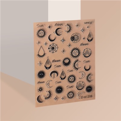 Наклейки для ногтей «MOON», объёмные, чёрные