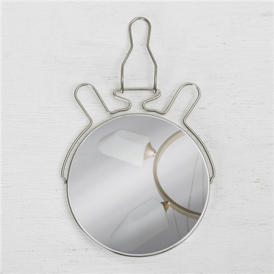 Зеркало настольное, с увеличением х2, настенное, двустороннее, 13.5×15 см, (d=11.5 см), металлическое