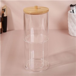 Органайзер для ватных палочек и дисков «BAMBOO», с крышкой, 2 секции, 7×18.5 см, прозрачный