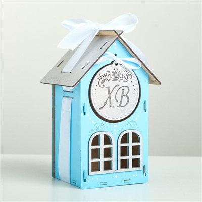 Коробка подарочная «ХВ», 21×11.5×13.5 см, деревянная, голубая