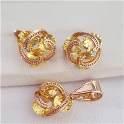 Комплект ювелирная бижутерия коллекция  "Дубай" серьги и кулон, покрытие: позолота, вставка: фианиты, цвет: желтый, арт.215.425