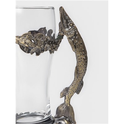 Пивной бокал 500 мл «Щука», подарочный, стекло, металл