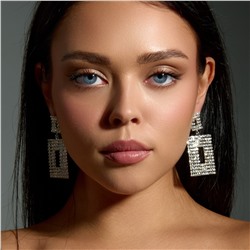 Серьги вечерние длинные квадратные со стразами, цвет серебристый, арт. 006.038