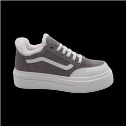 Кроссовки из натуральной кожи на меху А37-2 серые