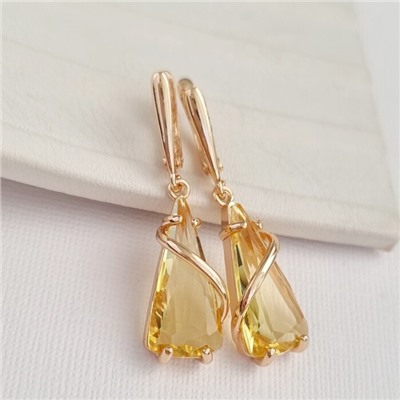 Комплект ювелирной бижутерии коллекция "Дубай" серьги и кулон, покрытие позолота, вставка: фианиты, цвет: желтый, арт.414.045