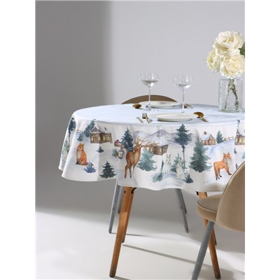 Скатерть новогодняя «Этель» Forest animals, d=150 см ±3 см с ГМВО, 100% хлопок, саржа 190 г/м²