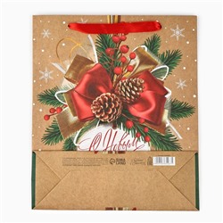 Пакет подарочный новогодний крафтовый «С Новым годом», M 26×30×9 см