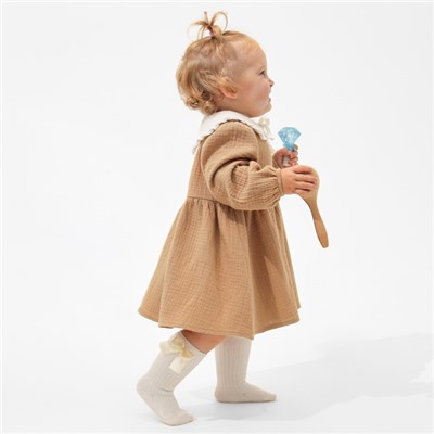 Платье для девочки с воротничком «Крошка Я. Муслин», рост 92-98 см, бежевое