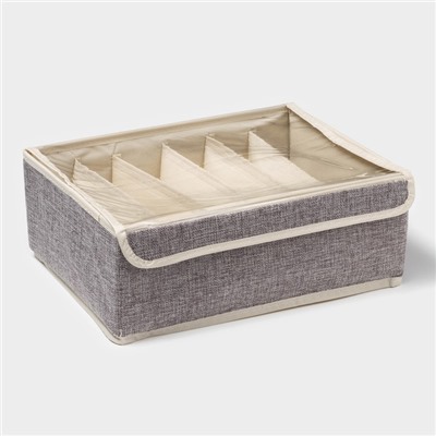 Органайзер для хранения белья Доляна «Тео», 6 ячеек, с прозрачной крышкой, 32×23×12 см, серый
