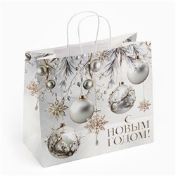 Пакет подарочный новогодний «Новогодние шары», белый крафт, 32×28×15 см
