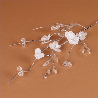 Ветка декоративная стеклярус 70 см / SA15335 /уп 120/360/серебро