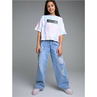 Брюки текстильные джинсовые для девочек