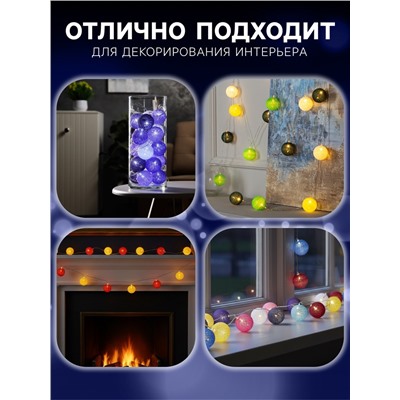 Гирлянда «Нить» 5 м с насадками «Клубки снежные», IP20, прозрачная нить, 20 LED, свечение белое, 220 В