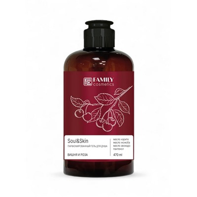 Гель для душа парфюмированный Soul&Skin вишня и роза, 470 мл