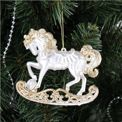 Новогоднее украшение Лошадь 10 см белый перламутр / LC24Y-001 /уп 80/320/Символ года 2026